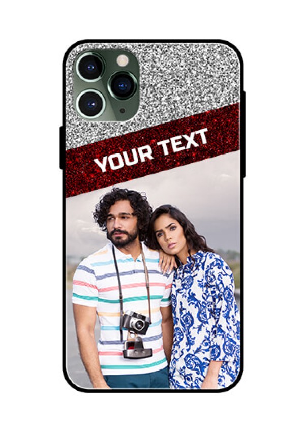 Apple iPhone 11 Pro Personalized Glass Phone Case  - Image Holder with Glitter Strip Design