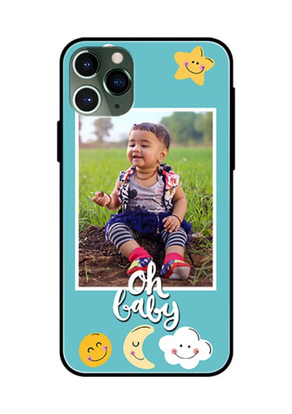 Apple iPhone 11 Pro Personalized Glass Phone Case  - Smiley Kids Stars Design