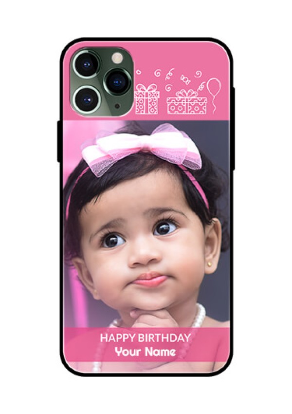 Apple iPhone 11 Pro Photo Printing on Glass Case  - with Birthday Line Art Design