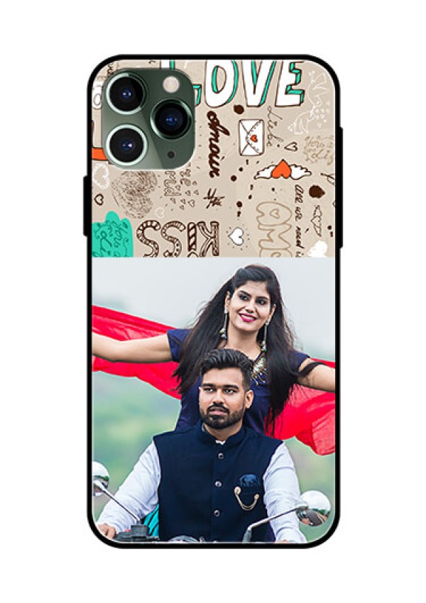 Apple iPhone 11 Pro Custom Glass Phone Case  - Love Doodle Pattern 