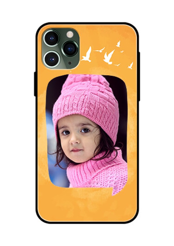 Apple iPhone 11 Pro Personalized Glass Phone Case  - Water Color Design with Bird Icons