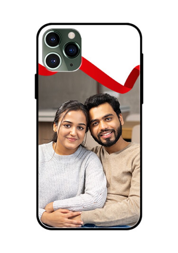 Apple iPhone 11 Pro Photo Printing on Glass Case  - Red Ribbon Frame Design
