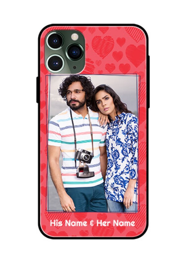 Apple iPhone 11 Pro Photo Printing on Glass Case  - with Red Heart Symbols Design