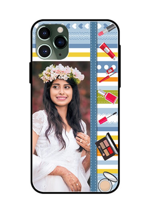 Apple iPhone 11 Pro Personalized Glass Phone Case  - Makeup Icons Design