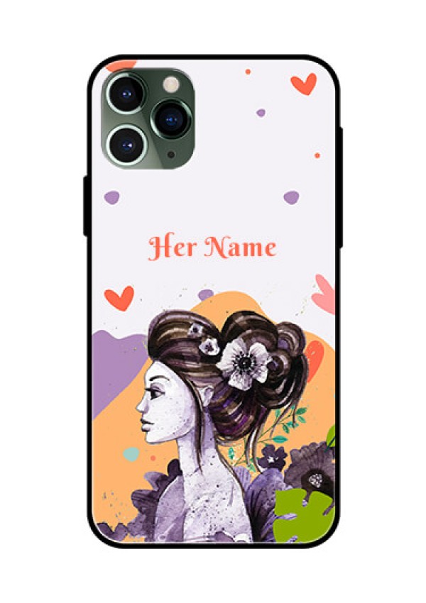 iPhone 11 Pro Personalized Glass Phone Case - Woman And Nature Design