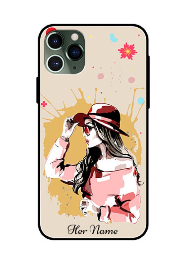 iPhone 11 Pro Photo Printing on Glass Case - Women with pink hat Design