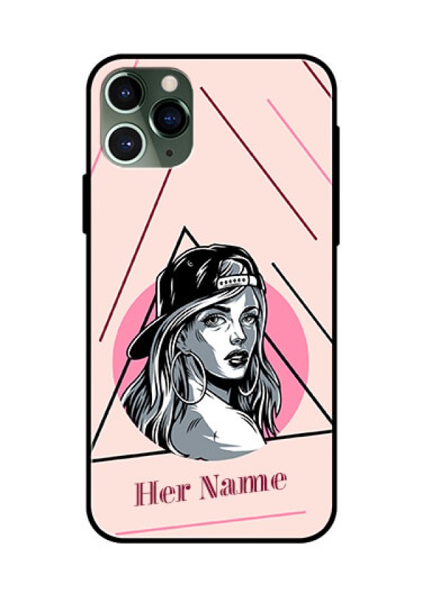 iPhone 11 Pro Personalized Glass Phone Case - Rockstar Girl Design