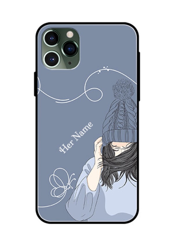 iPhone 11 Pro Custom Glass Mobile Case - Girl in winter outfit Design