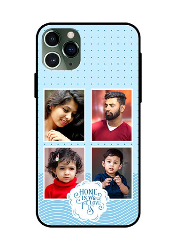 iPhone 11 Pro Custom Glass Phone Case - Cute love quote with 4 pic upload Design