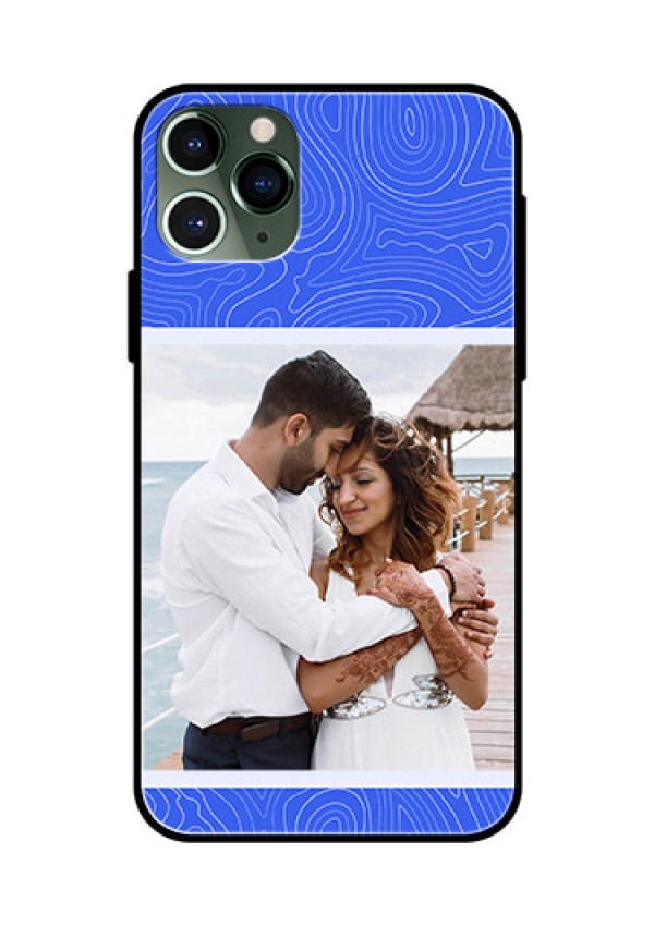 iPhone 11 Pro Custom Glass Mobile Case - Curved line art with blue and white Design