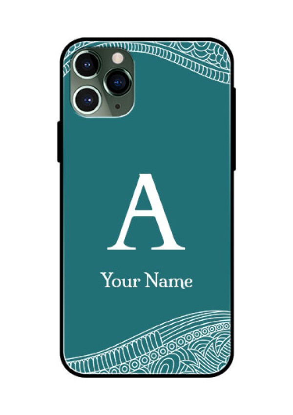 iPhone 11 Pro Personalized Glass Phone Case - line art pattern with custom name Design