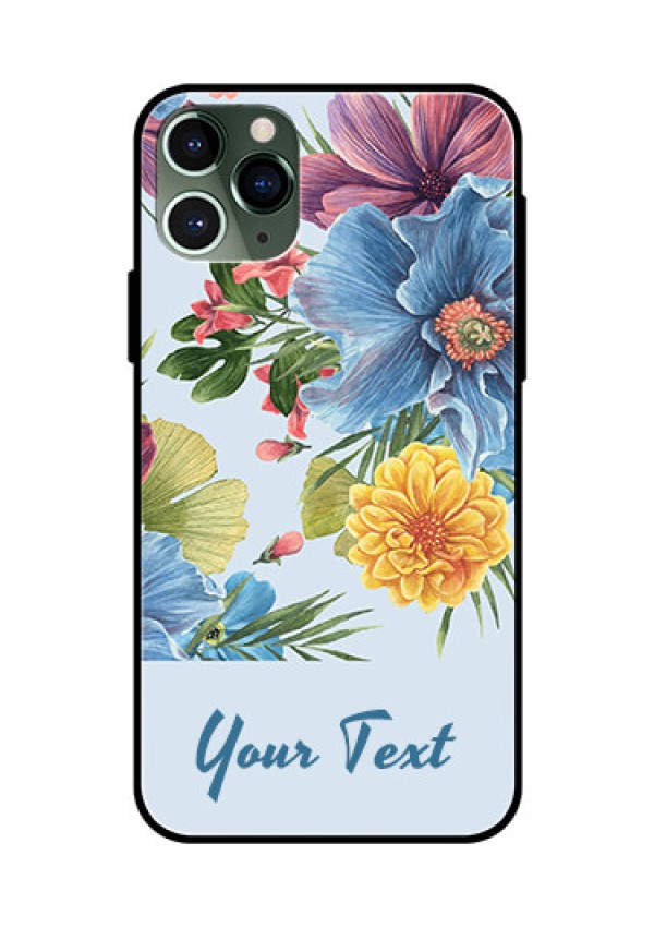 iPhone 11 Pro Custom Glass Mobile Case - Stunning Watercolored Flowers Painting Design