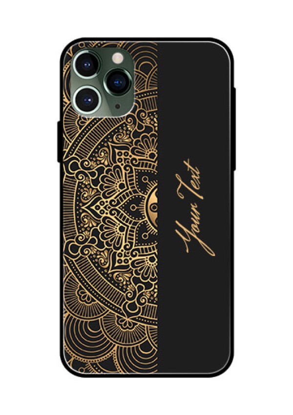 iPhone 11 Pro Photo Printing on Glass Case - Mandala art with custom text Design