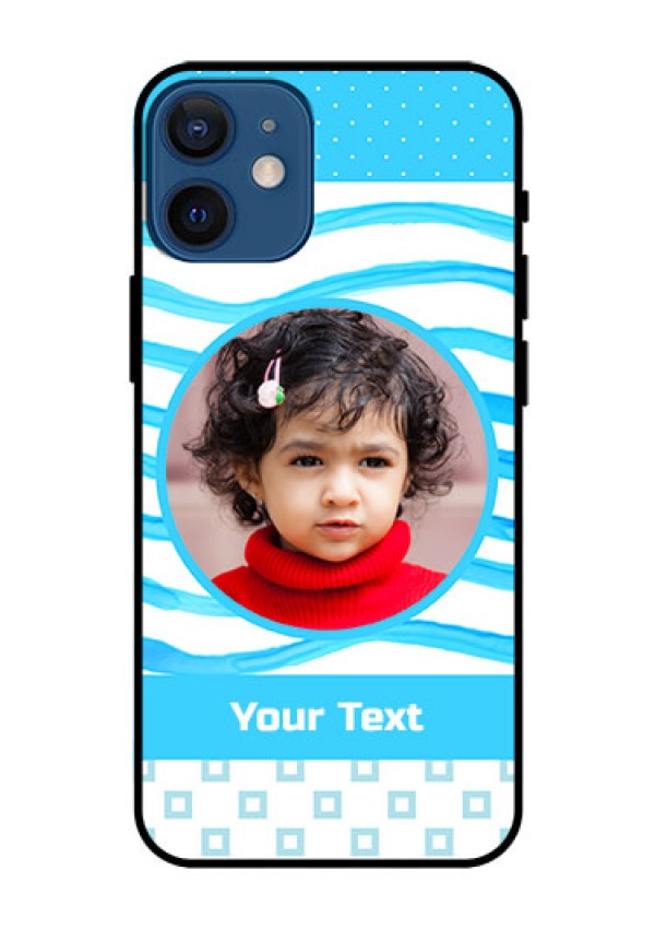 Iphone 12 Mini Custom Glass Phone Case  - Simple Blue Case Design