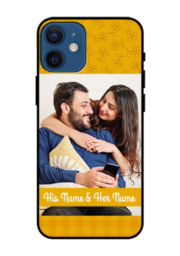 Iphone 12 Mini Custom Glass Mobile Case  - Yellow Floral Design