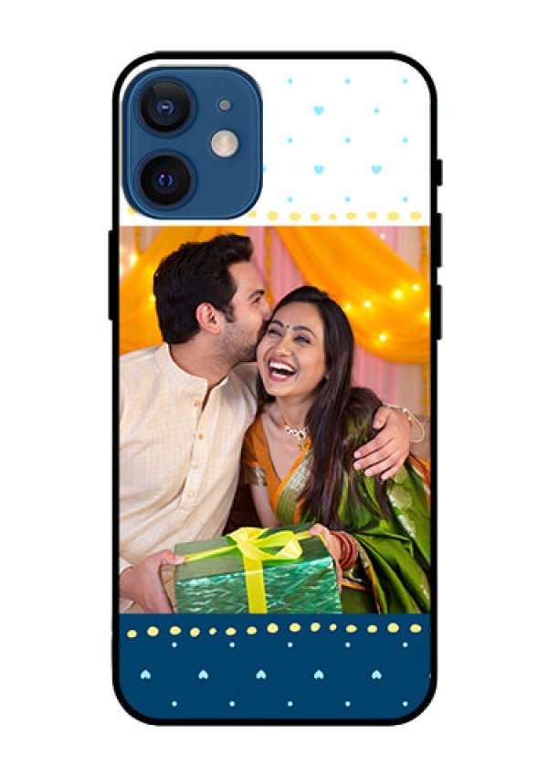 Iphone 12 Mini Personalized Glass Phone Case  - White and Blue Abstract Design