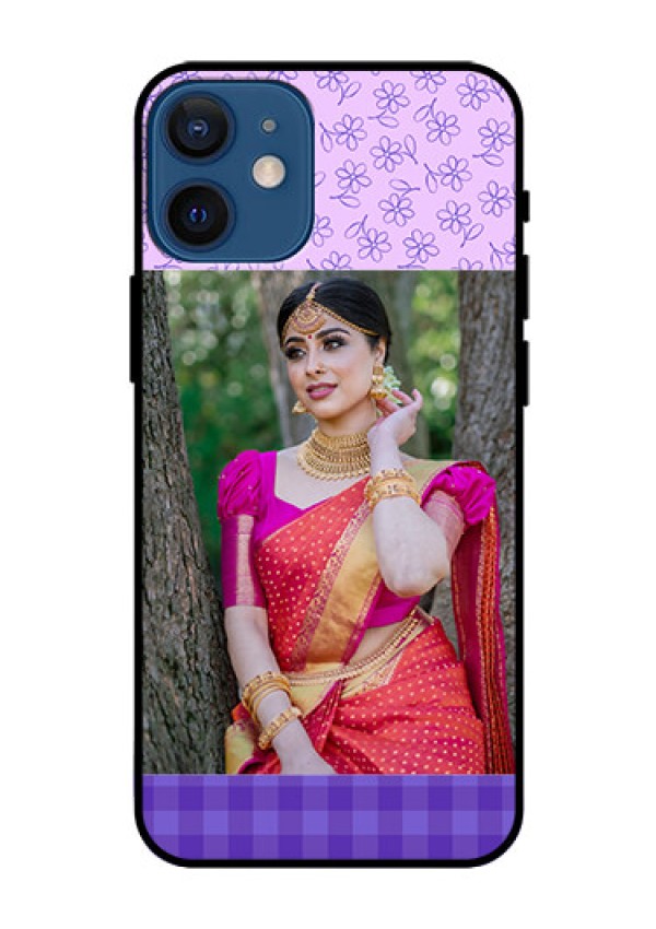 Iphone 12 Mini Custom Glass Phone Case  - Purple Floral Design
