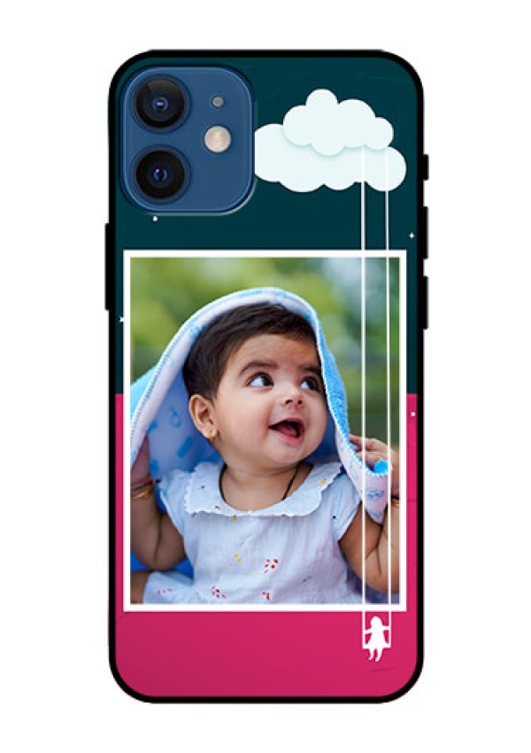 Iphone 12 Mini Custom Glass Phone Case  - Cute Girl with Cloud Design
