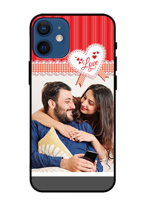 Iphone 12 Mini Custom Glass Mobile Case  - Red Love Pattern Design