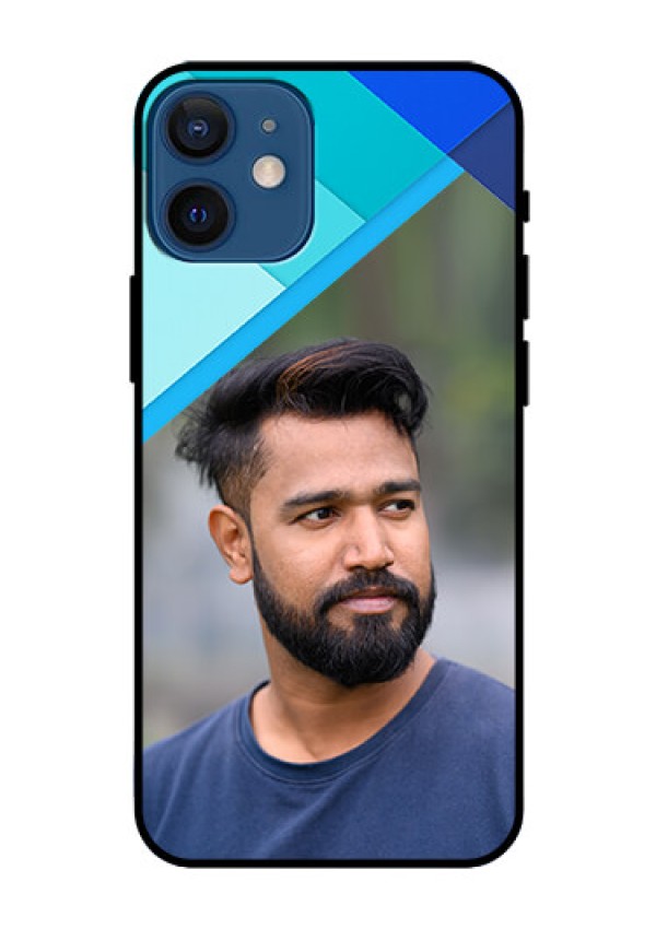 Iphone 12 Mini Custom Glass Phone Case  - Blue Pattern Design