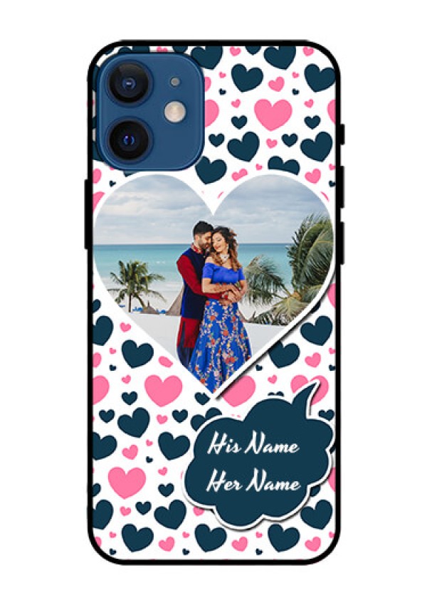 Iphone 12 Mini Custom Glass Phone Case  - Pink & Blue Heart Design