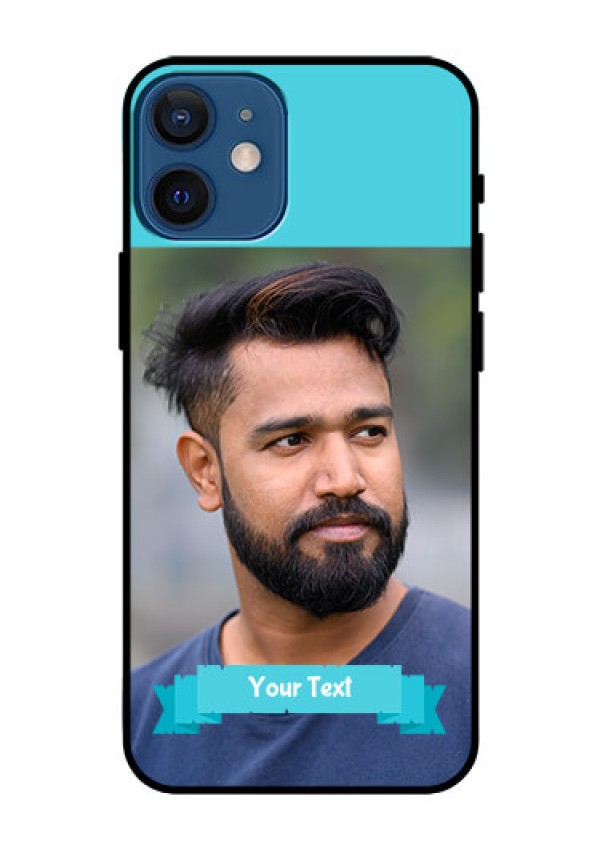 Iphone 12 Mini Personalized Glass Phone Case  - Simple Blue Color Design