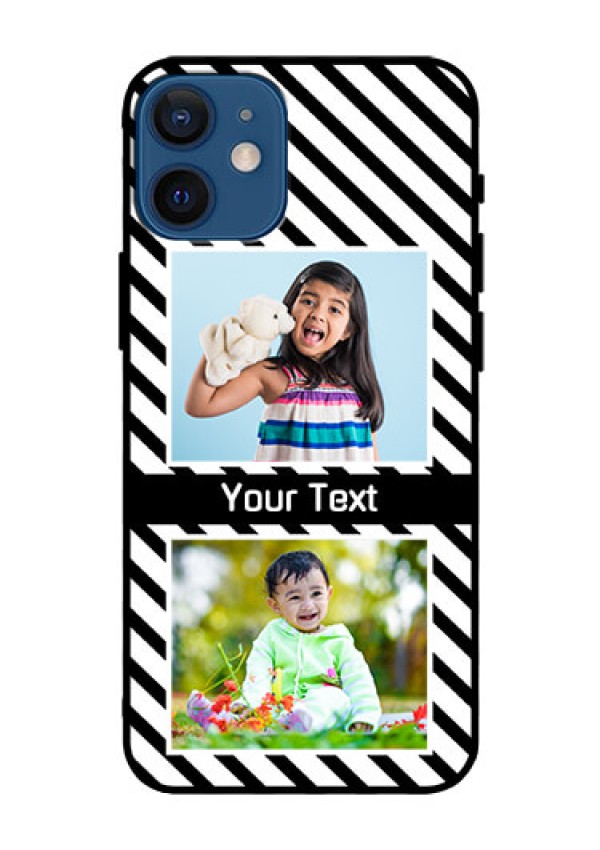 Iphone 12 Mini Photo Printing on Glass Case  - Black And White Stripes Design