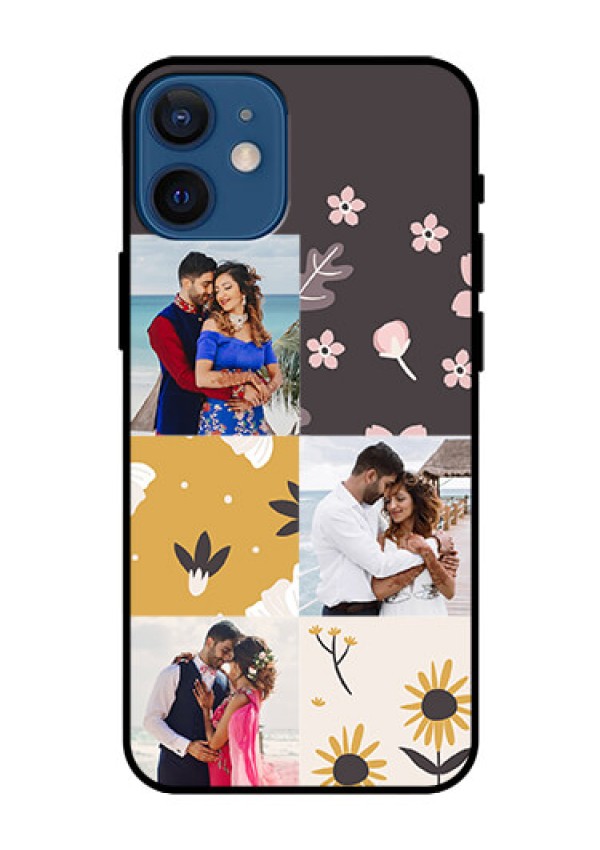 Iphone 12 Mini Photo Printing on Glass Case  - 3 Images with Floral Design