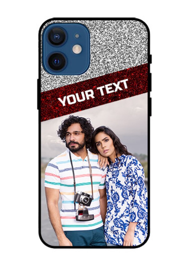 Iphone 12 Mini Personalized Glass Phone Case  - Image Holder with Glitter Strip Design