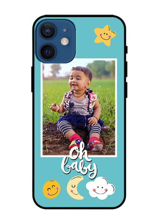 Iphone 12 Mini Personalized Glass Phone Case  - Smiley Kids Stars Design