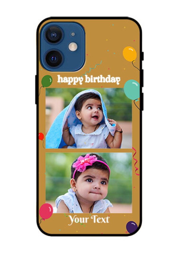 Iphone 12 Mini Personalized Glass Phone Case  - Image Holder with Birthday Celebrations Design