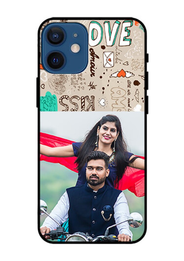 Iphone 12 Mini Custom Glass Phone Case  - Love Doodle Pattern 