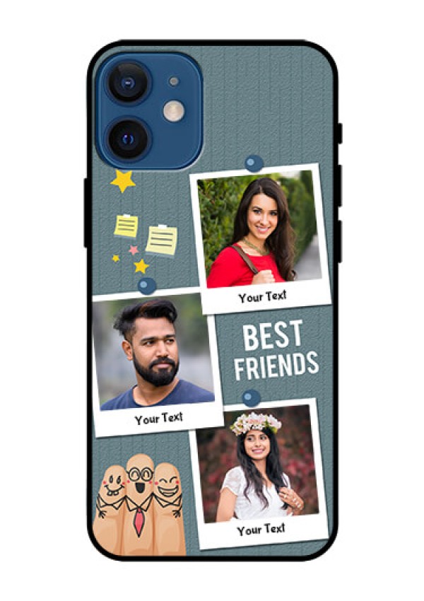 Iphone 12 Mini Personalized Glass Phone Case  - Sticky Frames and Friendship Design