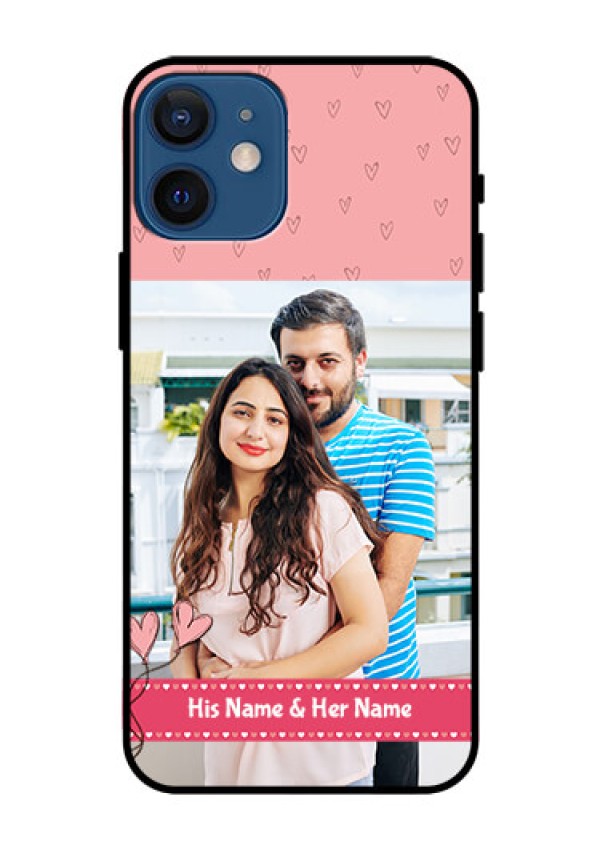 Iphone 12 Mini Personalized Glass Phone Case  - Love Design Peach Color
