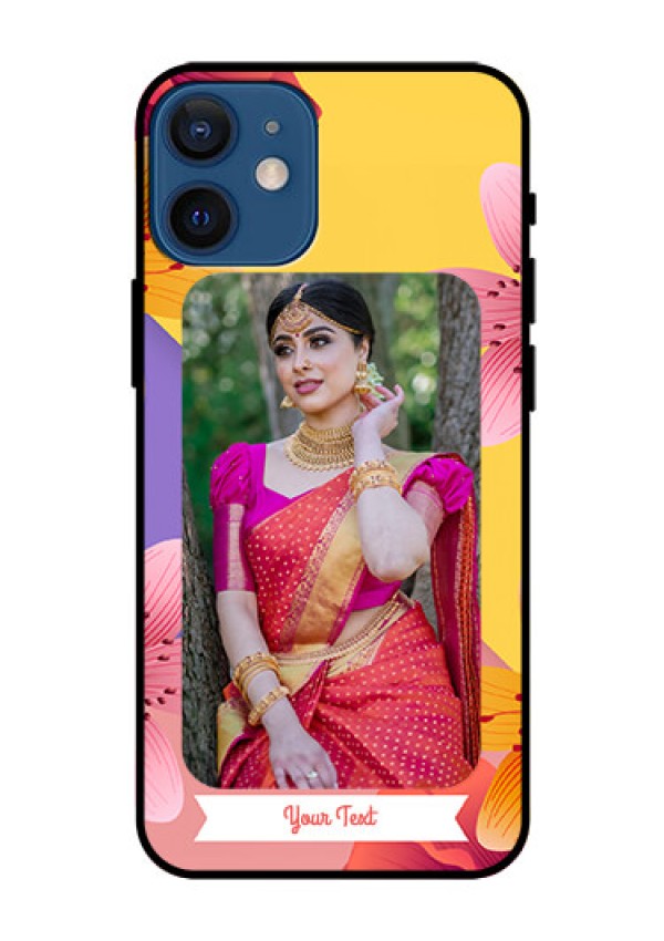 Iphone 12 Mini Custom Glass Mobile Case  - 3 Image With Vintage Floral Design