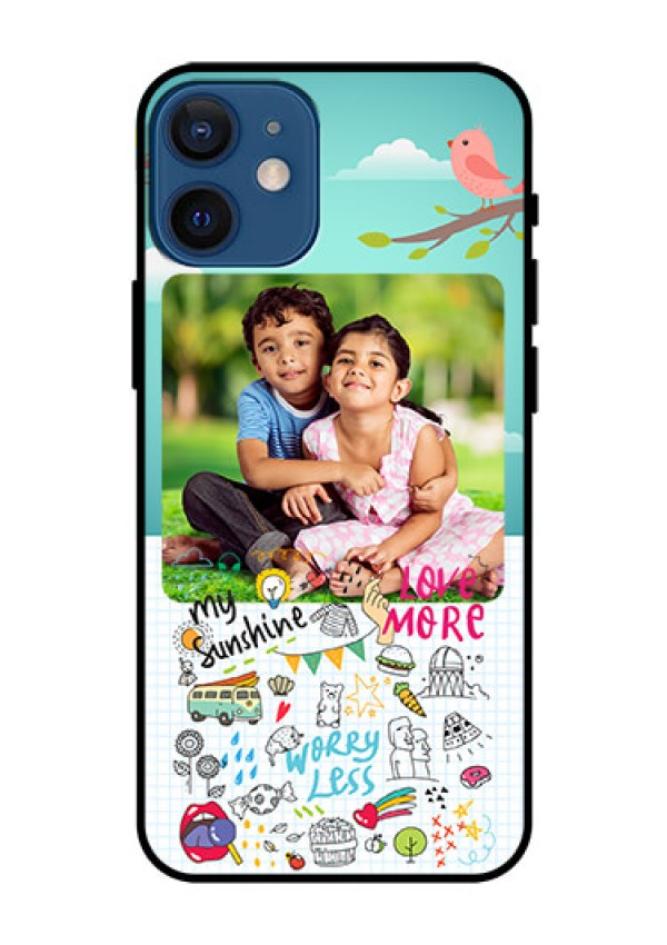 Iphone 12 Mini Photo Printing on Glass Case  - Doodle love Design