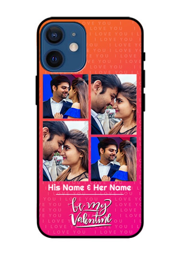 Iphone 12 Mini Custom Glass Phone Case  - I Love You Pink Design