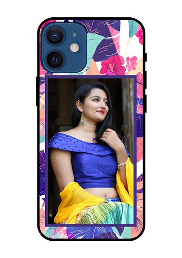 Iphone 12 Mini Custom Glass Mobile Case  - Abstract Floral Design