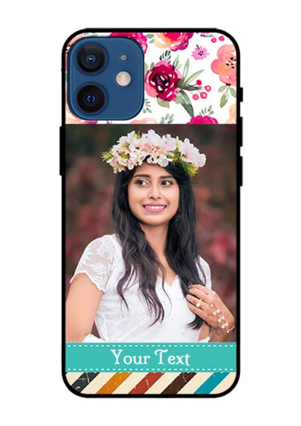 Iphone 12 Mini Custom Glass Phone Case  - Watercolor Floral Design