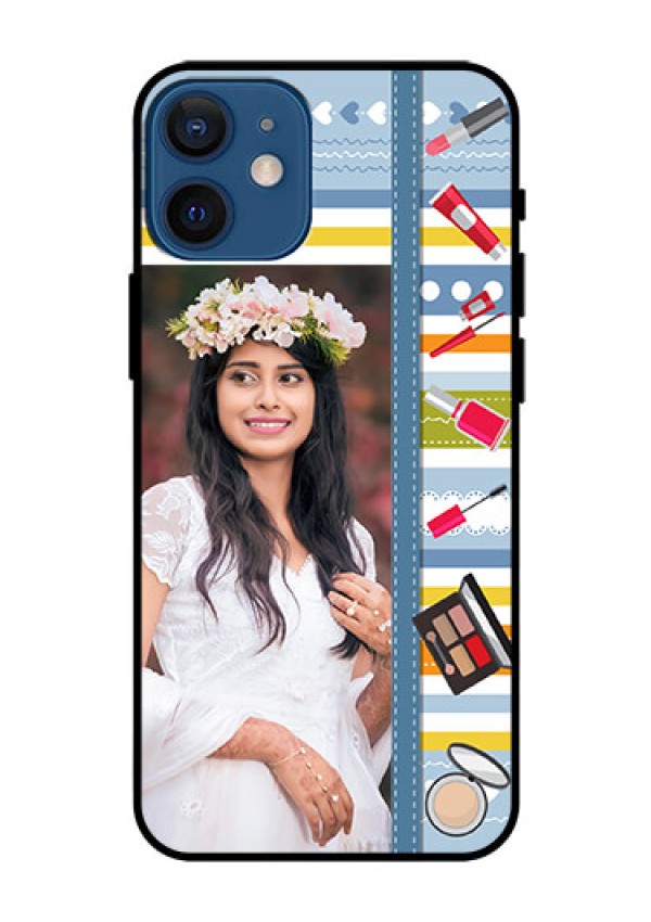 Iphone 12 Mini Personalized Glass Phone Case  - Makeup Icons Design