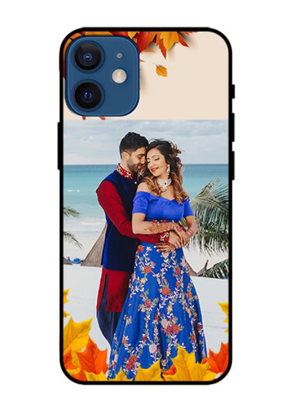 Iphone 12 Mini Photo Printing on Glass Case  - Autumn Maple Leaves Design