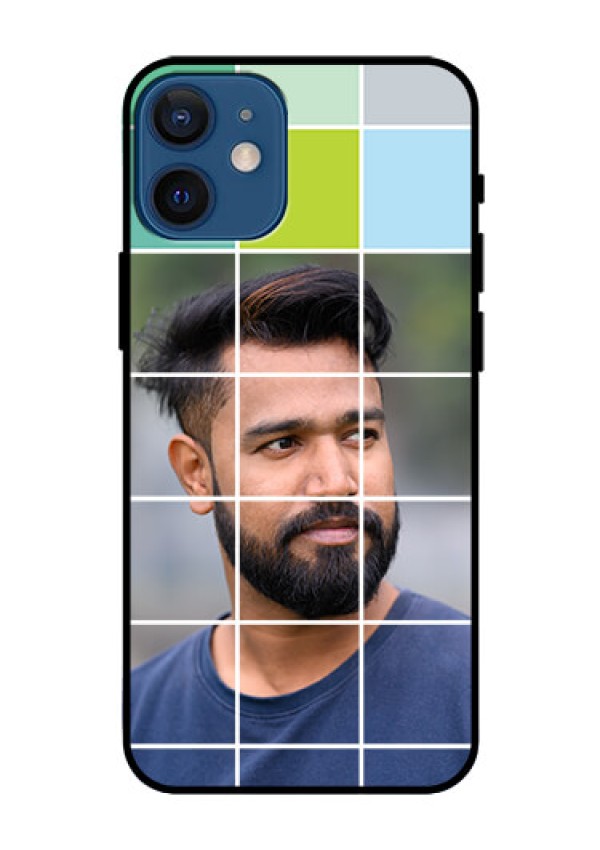 Iphone 12 Mini Photo Printing on Glass Case  - with white box pattern 