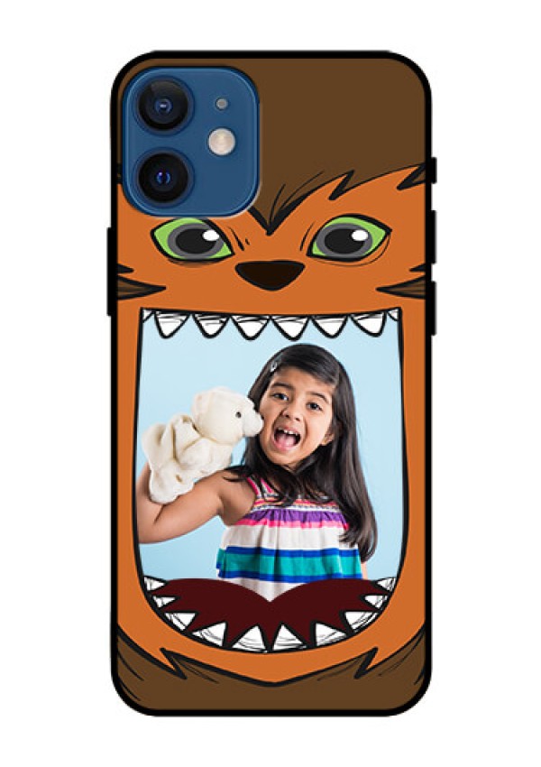 Iphone 12 Mini Photo Printing on Glass Case  - Owl Monster Back Case Design