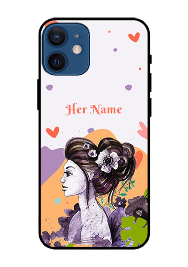 iPhone 12 Mini Personalized Glass Phone Case - Woman And Nature Design