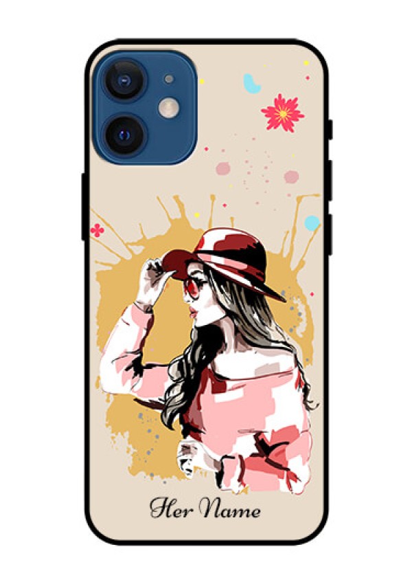 iPhone 12 Mini Photo Printing on Glass Case - Women with pink hat Design