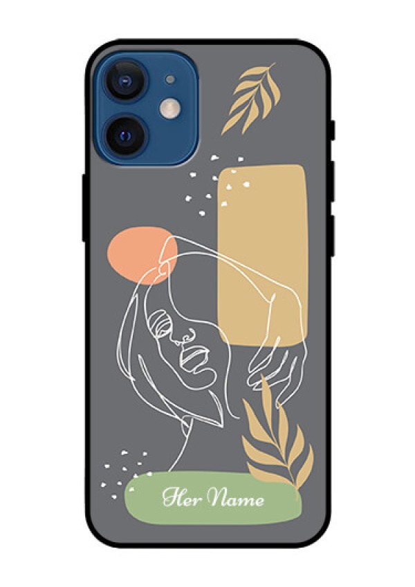 iPhone 12 Mini Custom Glass Phone Case - Gazing Woman line art Design