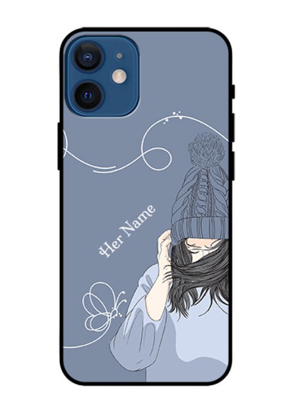 iPhone 12 Mini Custom Glass Mobile Case - Girl in winter outfit Design