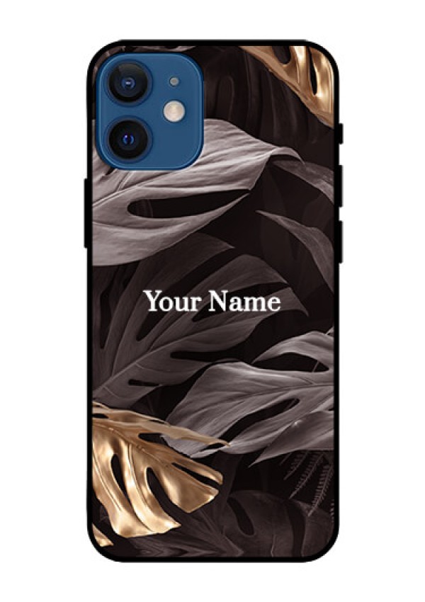 iPhone 12 Mini Personalised Glass Phone Case - Wild Leaves digital paint Design