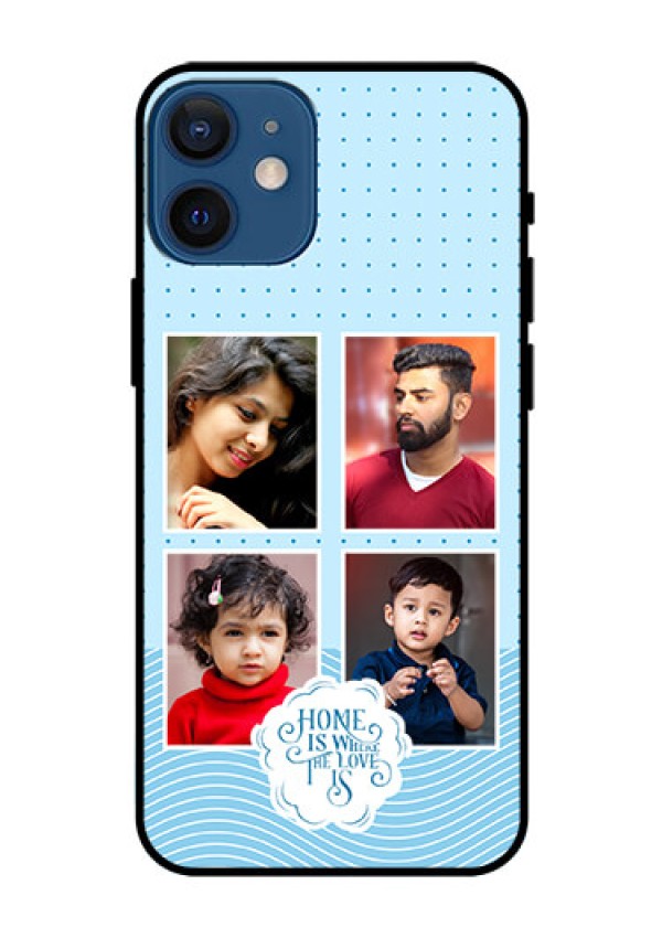 iPhone 12 Mini Custom Glass Phone Case - Cute love quote with 4 pic upload Design