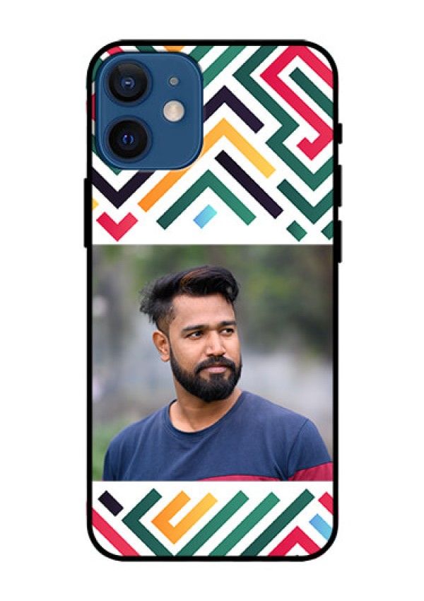 iPhone 12 Mini Personalized Glass Phone Case - Colorful Maze Pattern Design